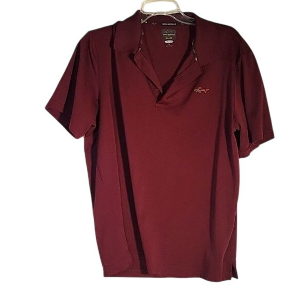 Greg Norman‎ Burgundy Short Sleeve Polo Shirt Mens L Polyester Golf Shirt